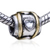 Cylindrical Shaped Classic Heart Two Tone Plated Crystal European Beads