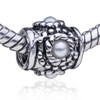 Cylindrical Shaped Exquisite Pearl Flower Silver Plated European Beads