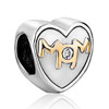Heart Shaped I Love Mom Two Tone Plated European Beads
