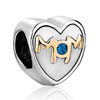  Mom  With Sapphire Crystal Heart Love Two Tone Plated Beads Charms  ... 