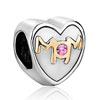 22K Oct Birthstone Rose Pink Crystal Mom Heart  Love  For Mother Two  ... 