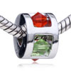 Cylindrical Shaped Red And Green Crystal European Beads