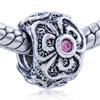 Pink Crystal Antique Flower Silver Plated European Beads
