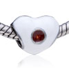 White Red Heart European Beads