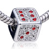 Square Shaped Red Silver Plated Crystal European Beads