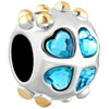 March Birthstone Heart Two Tone Plated Crystal European Beads