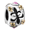 Pink Fleur De Lis Silver Plated Crystal European Beads