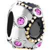 October  Birthstone Black Bowknot Silver Plated European Beads
