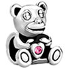 Lovely Bear With Pink October Birthstone Crystal Silver Plated Beads Charm...