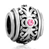 Flower With Pink Crystal Fit All Brands Silver Plated Beads Charms Bracelets