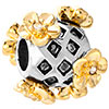 22K Carved Grid Golden Flower Two Tone Plated Beads Charms Bracelets