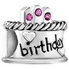 925  Sterling Silver Birthday Cake Rose Pink Crystal Fit All Brand Beads C...