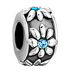 Round Flower March Birthstone Aquamarine Crystal Fit All Brands Silver Plated Beads Charms Bracelets
