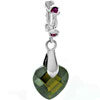 Garnet Red Crystal Dangle Emerald Green Heart Silver Love Beads Charms Bracelets