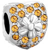 Heart Shape With Flower And November Birthstone Euro Love Silver Plated Beads Charms Bracelets