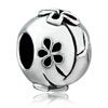 Classic Round Shape With Flower Silver Plated Beads Charms Bracelets