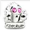 Pink Swarovski Crystal Girls Rule Fit All Brands Silver Plated Beads Charm...