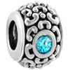 Flower With Aquamarine March Birthstone Silver Plated Beads Charms Bracelets