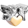 Double Peace Doves On Heart Love Fit All Brands Two Tone Plated Beads Char...