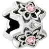 Rose Pink Crystal Diamond Accent Four Flowers Floral All Brand Silver Plated Beads Charms Bracelets