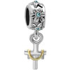 22K Aquamarine Blue Crystal Dangle Cross Two Tone Plated Beads Charms Brac...