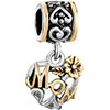 Half Heart With Flower And Word Mom Two Dangle Love Beads Charms Bracelets