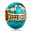 22K Aquamarine Blue Enamel Couple Birds Love Faberge Egg Gold Plated Beads...