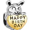 Cute Rabbit Holding Heart With Happy Birthday Euro Love Two Tone Plated Beads Charms Bracelets
