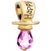 22 K Golden Plated Engraved Happy Feeding Bottle Dangle Pink Crystal Fit All Brands Beads Charms Bracelets