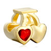 22K July Birthstone Light Red Crystal Heart Cherry Gold Plated Beads Charm...
