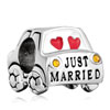 Just Married Red Hearts Topaz Yellow Crystal Wedding Car Love Silver Plate...