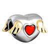 Cute Love Wing Light Siam Crystal Heart Two Tone Plated Beads Charms Brace...