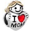 22K Cute Girl Holding Heart I Love Mom Two Tone Plated Beads Charms Bracel...