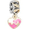 22K Rose Pink Heart Dangle Love All Brand Two Tone Plated Beads Charms Bra...