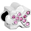 Rose Pink Crystal Diamond Accent Girl Symbol All Brand Silver Plated Beads...