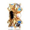 European Beads - March Birthstone Aquamarine Crystal And Pearl Golden Style Pandora Gold Plated European Beads