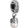 Clear White Diamond Accent Pearl Dangle European Beads