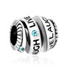March Birthstone Aquamarine Blue Crystal Words Live Love Laugh Fit All Brands Silver Plated Beads Charms Bracelets