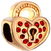 22K Ruby Red Crystal Heart Lock Love All Brand Gold Plated Beads Charms Br...
