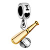 22K I Love Playing Baseball Sport All Brand Two Tone Plated Beads  ... 