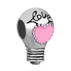 Bulb With Pink Enamel Heart And Engraved Love Silver Plated Beads Charms B...