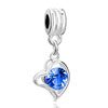 March Birthstone Aquamarine Crystal Heart Dangle Euro Beads Charms Bracelets