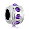 Purple Crystal February Birthstone Surround Silver Plated Beads Charms Bra...