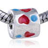  Red   Heart  Cylinder Silver Plated European Beads