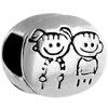 Round With A Pair Of Small Dolls Silver Plated Beads Charms Bracelets