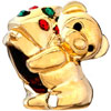 22K Cute Bear Leaning On Red Green Crystal Xmas Tree Gold Plated Beads Charms Bracelets