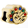 Beautiful Peacock Colorful Crystsal Golden Fit All Brands Gold Plated Bead...
