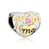 22K Rose Pink Crystal Golden Mom Double Heart Love For Mother Two Tone Pla...