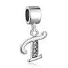 Simple Letter T With April Birthstone Clear Dangle European Beads