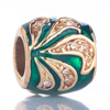 22K Emerald Green Clear White Crystal Diamond Accent Flower Gold Plated Be...